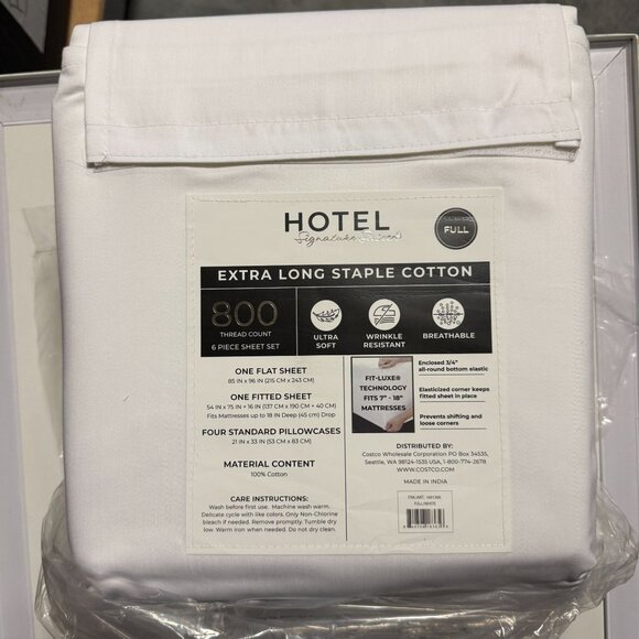 Hotel Signature 800 Thread Count Cotton 6-Piece Sheet Set Full White - Picture 3 of 6